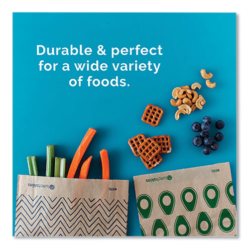 Image of lunchskins 860000586764 XL Sandwich Bag with Resealable Stickers, 7.1" x 2" x 9.1", Black Stripes/Natural Kraft, 50/Box