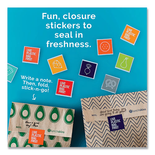 Image of lunchskins 860000586764 XL Sandwich Bag with Resealable Stickers, 7.1" x 2" x 9.1", Black Stripes/Natural Kraft, 50/Box