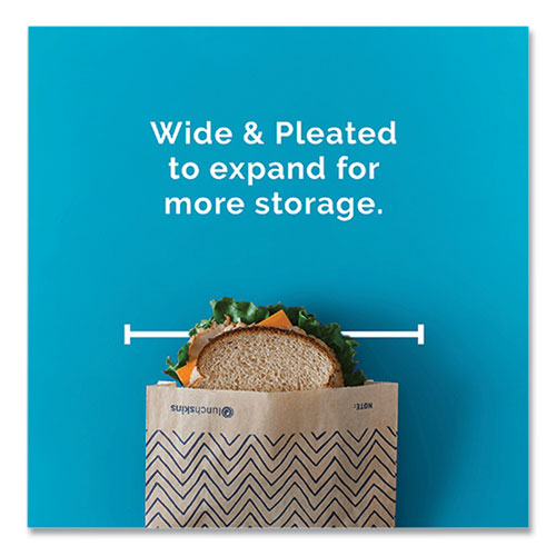 Image of lunchskins 860000586764 XL Sandwich Bag with Resealable Stickers, 7.1" x 2" x 9.1", Black Stripes/Natural Kraft, 50/Box