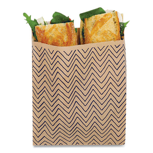 Image of lunchskins 860000586764 XL Sandwich Bag with Resealable Stickers, 7.1" x 2" x 9.1", Black Stripes/Natural Kraft, 50/Box