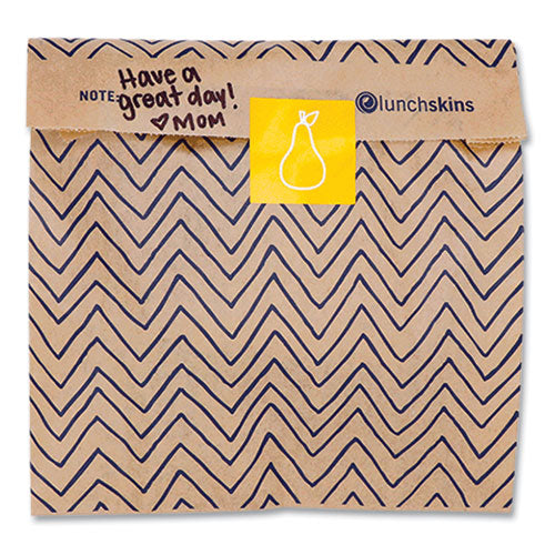 Image of lunchskins 860000586764 XL Sandwich Bag with Resealable Stickers, 7.1" x 2" x 9.1", Black Stripes/Natural Kraft, 50/Box
