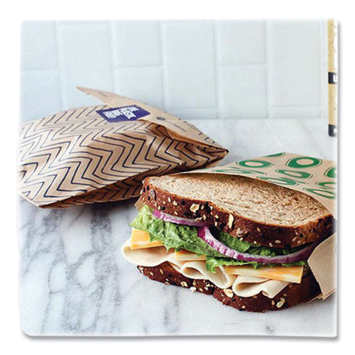 Image of lunchskins 860000586764 XL Sandwich Bag with Resealable Stickers, 7.1" x 2" x 9.1", Black Stripes/Natural Kraft, 50/Box