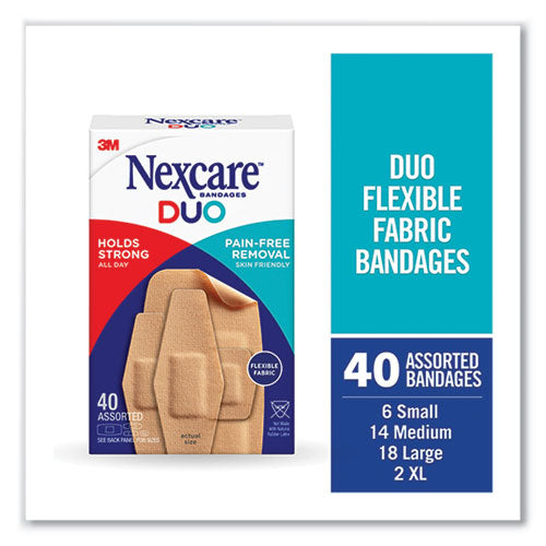 Image of 3M Nexcare DSA-40 DUO Bandages, Plastic, Assorted Sizes, 40/Pack