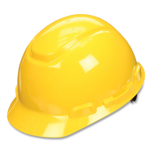 Image of 3M H-702SFR-UV H-700 Series SecureFit Hard Hat with UVicator, Front Brim, 4-Point Pressure Diffusion Ratchet, One Size Fits Most, Yellow