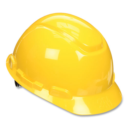Image of 3M H-702SFR-UV H-700 Series SecureFit Hard Hat with UVicator, Front Brim, 4-Point Pressure Diffusion Ratchet, One Size Fits Most, Yellow