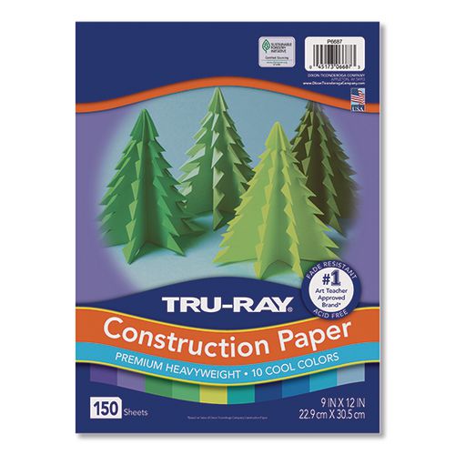 Image of Pacon® P6687 Tru-Ray Construction Paper, 76 lb Text Weight, 9 x 12, Cool Assorted Colors, 150/Pack