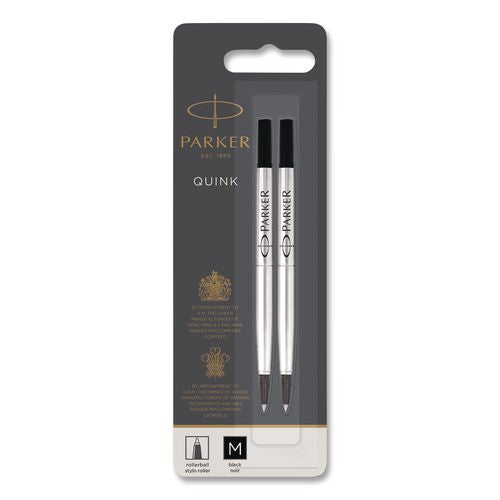 Image of Parker® 1950325 Quink Refill for Parker Rollerball Pen, Medium Tip, Black Ink, 2/Pack
