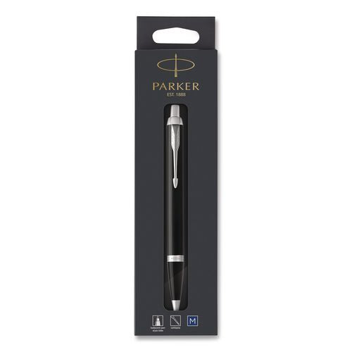 Image of Parker® 1975554 IM Ballpoint Pen, Retractable, Medium 0.7 mm, Blue Ink, Black/Chrome Barrel