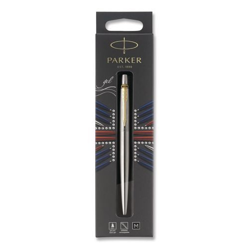 Image of Parker® 2020672 Jotter Rollerball Pen, Retractable, Medium 0.7 mm, Black Ink, Stainless Steel Barrel