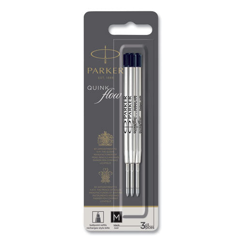 Image of Parker® 2119151 Quinkflow Refill for Parker Ballpoint Pen, Medium Tip, Black Ink, 3/Pack