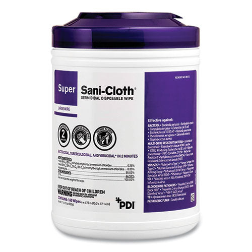 Image of Sani Professional® P86984 Super Sani-Cloth Germicidal Disposable Wipes, Extra-Large, 1-Ply, 7.5" x 15", Unscented, White, 75/Pack