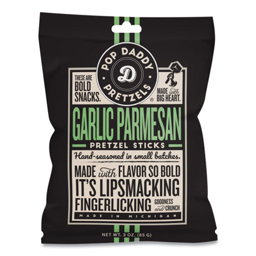 Image of Pop Daddy OPD00557 Garlic Parmesan Pretzel Sticks, 3 oz Bag, 15/Carton