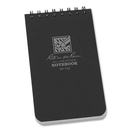 Image of Rite in the Rain® 735 All-Weather Wire-O Notepad, Black Cover, Universal: Narrow Rule and Quadrille Rule (4 sq/in), (50) White 3 x 5 Sheets