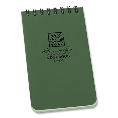 Image of Rite in the Rain® 935 All-Weather Wire-O Notepad, Dark Green Cover, Universal: Narrow Rule and Quadrille Rule (4 sq/in), (50) White 3 x 5 Sheets