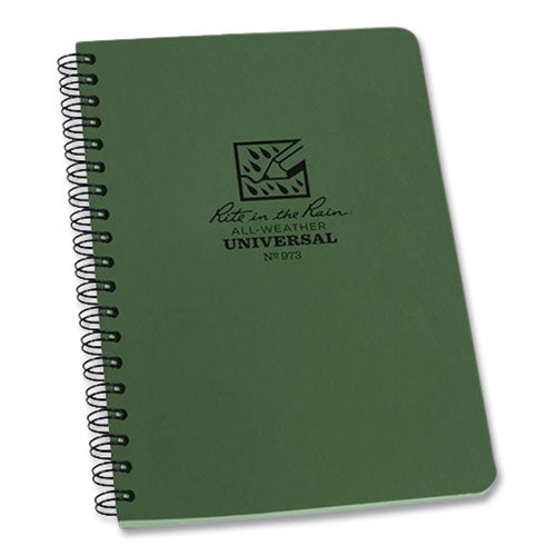 Image of Rite in the Rain® 973 All-Weather Wire-O Notebook, 1-Subject, Universal: Narrow Rule and Quadrille Rule, Dark Green Cover, (32) 7 x 4.63 Sheets