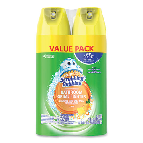 Image of Scrubbing Bubbles® 306381 Bathroom Disinfectant Grime Fighter Aerosol, Citrus Scent, 20 oz Aerosol Can, 2/Pack
