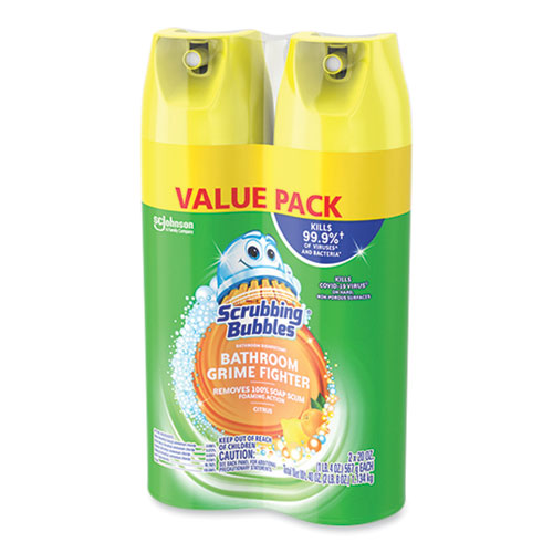 Image of Scrubbing Bubbles® 306381 Bathroom Disinfectant Grime Fighter Aerosol, Citrus Scent, 20 oz Aerosol Can, 2/Pack