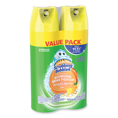 Image of Scrubbing Bubbles® 306381 Bathroom Disinfectant Grime Fighter Aerosol, Citrus Scent, 20 oz Aerosol Can, 2/Pack
