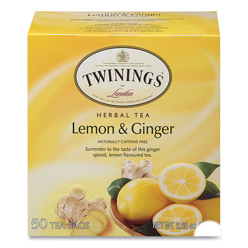 Image of TWININGS® TNA53653 Tea Bags, Lemon and Ginger, 2.65 oz, 50/Box