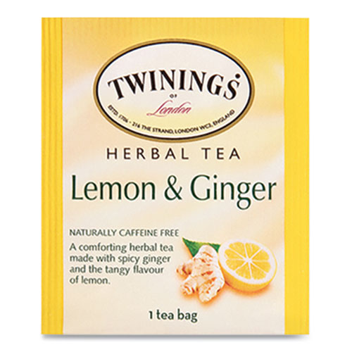 Image of TWININGS® TNA53653 Tea Bags, Lemon and Ginger, 2.65 oz, 50/Box