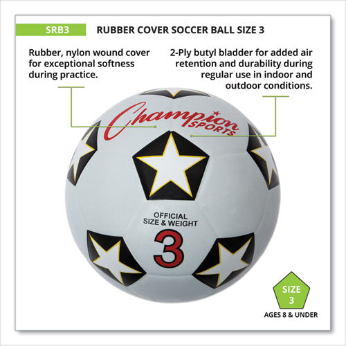 Image of Champion Sports SRB3 Rubber Sports Ball, Soccer, No. 3 Size, White/Black