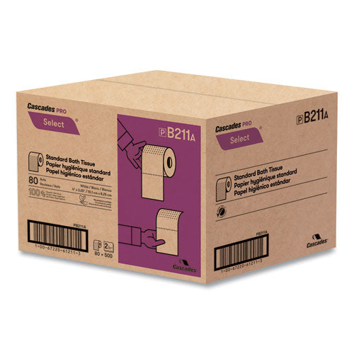 Image of Cascades PRO B211 Select Standard Bath Tissue, Septic Safe, 2-Ply, White, 500 Sheets/Roll,  80 Rolls/Carton