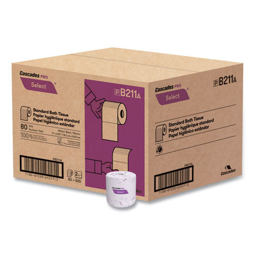 Image of Cascades PRO B211 Select Standard Bath Tissue, Septic Safe, 2-Ply, White, 500 Sheets/Roll,  80 Rolls/Carton