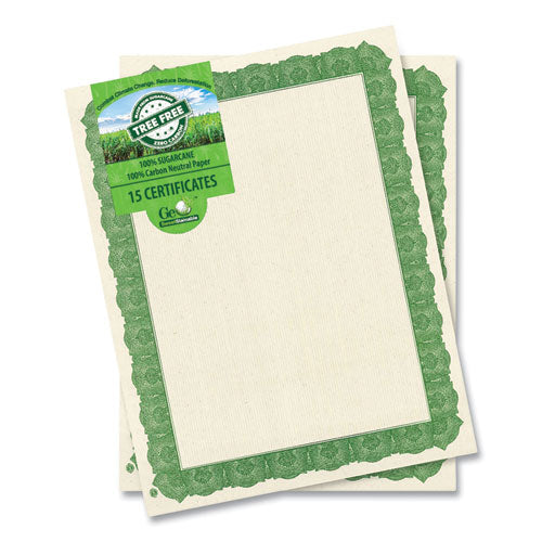 Image of Geographics® 49016 Award Certificates, 8.5 x 11, Natural with Green Braided Border, 15/Pack