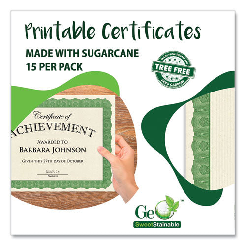 Image of Geographics® 49016 Award Certificates, 8.5 x 11, Natural with Green Braided Border, 15/Pack