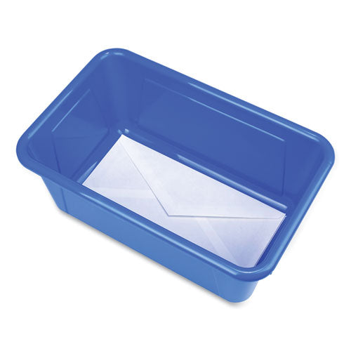 Image of Storex 62408U05C Cubby Bin with Lid, 2 gal, 8.2 x 12.5 x 11.5, Blue, 5/Pack