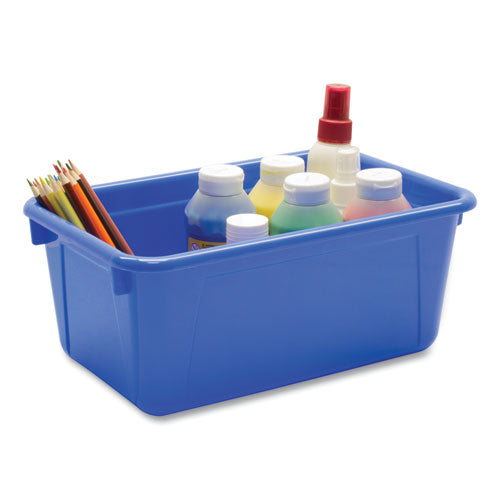 Image of Storex 62408U05C Cubby Bin with Lid, 2 gal, 8.2 x 12.5 x 11.5, Blue, 5/Pack