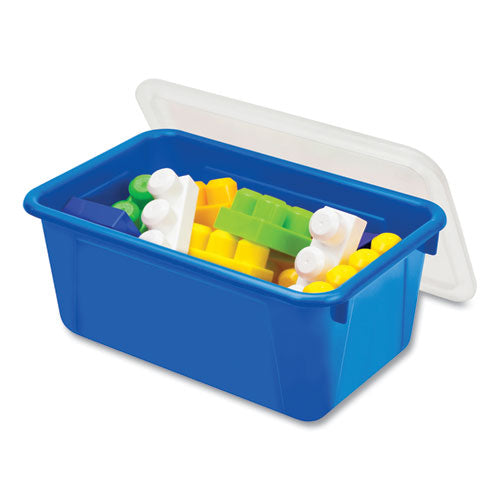 Image of Storex 62408U05C Cubby Bin with Lid, 2 gal, 8.2 x 12.5 x 11.5, Blue, 5/Pack