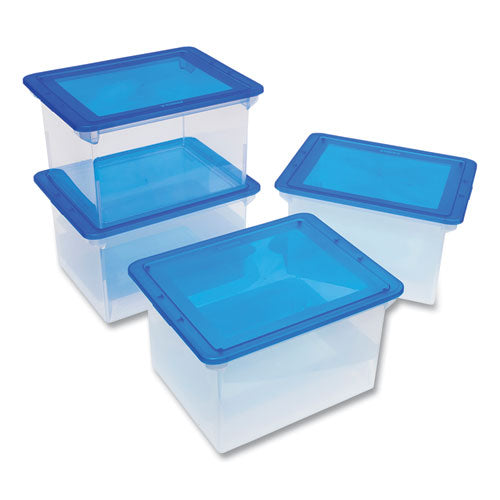 Image of Storex 61508U04C Tote with Comfort Edges, Letter/Legal Files, 13.9" x 18.3" x 10.6", Blue/Clear, 4/Carton
