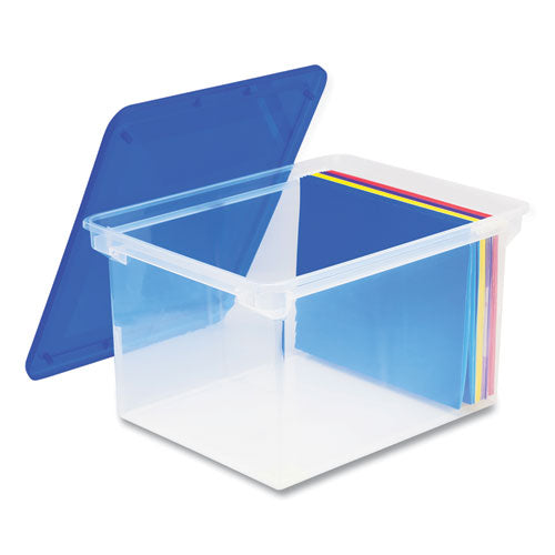 Image of Storex 61508U04C Tote with Comfort Edges, Letter/Legal Files, 13.9" x 18.3" x 10.6", Blue/Clear, 4/Carton