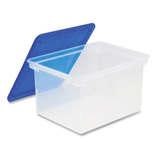 Image of Storex 61508U04C Tote with Comfort Edges, Letter/Legal Files, 13.9" x 18.3" x 10.6", Blue/Clear, 4/Carton