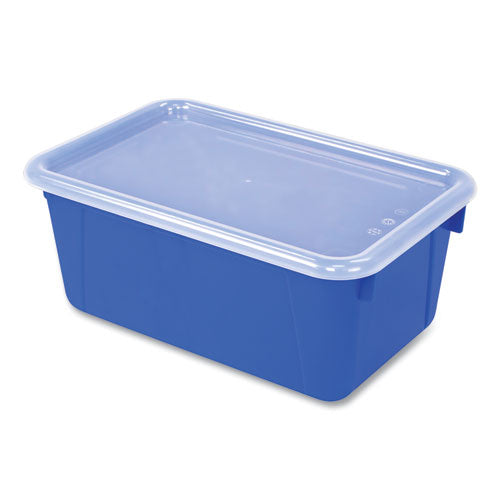 Image of Storex 62408U05C Cubby Bin with Lid, 2 gal, 8.2 x 12.5 x 11.5, Blue, 5/Pack