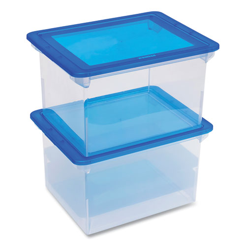 Image of Storex 61508U04C Tote with Comfort Edges, Letter/Legal Files, 13.9" x 18.3" x 10.6", Blue/Clear, 4/Carton