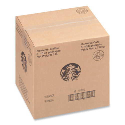 Image of Starbucks® SBK12523486CT Veranda Blend Coffee, Whole Bean, 1 lb Bag, 6 Bags/Carton