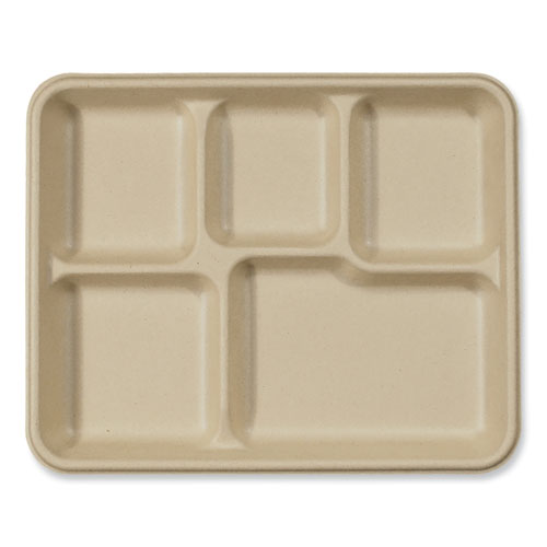 Image of World Centric® TR-SC-5C-LFS Fiber Foodservice Trays, 5 Compartments, 8.5 x 10.24 x 1.01, Natural, Paper, 400/Carton