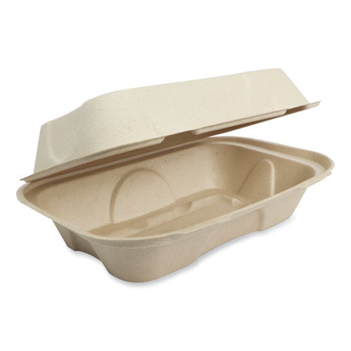 Image of World Centric® TO-SC-UHB-LFP Fiber Hinged Takeout Containers, Hoagie Box, 9.2 x 6.4 x 3.1, Natural, Paper, 500/Carton