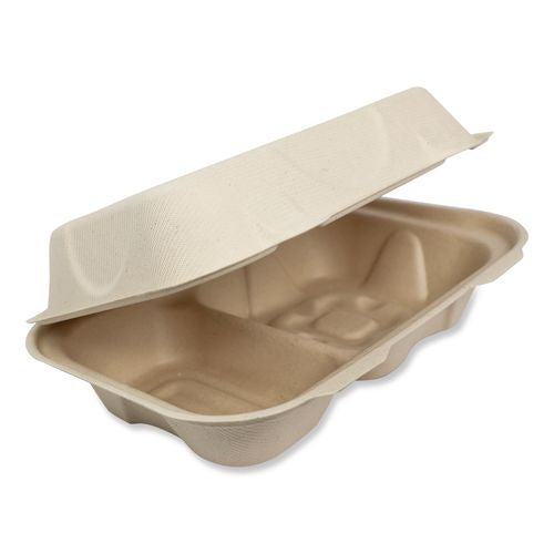Image of World Centric® TO-SC-U34D-LFP Fiber Hinged Takeout Containers, Hoagie Box, 9.2 x 6.4 x 3, Natural, Paper, 500/Carton