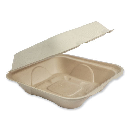 Image of World Centric® Fiber Hinged Takeout Containers, 9.2 x 9.1 x 3.2, Natural, Paper, 300/Carton