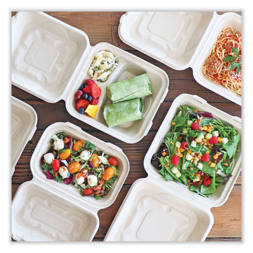 Image of World Centric® TO-SC-U9-LFP Fiber Hinged Takeout Containers, 9.2 x 9.1 x 3.2, Natural, Paper, 300/Carton
