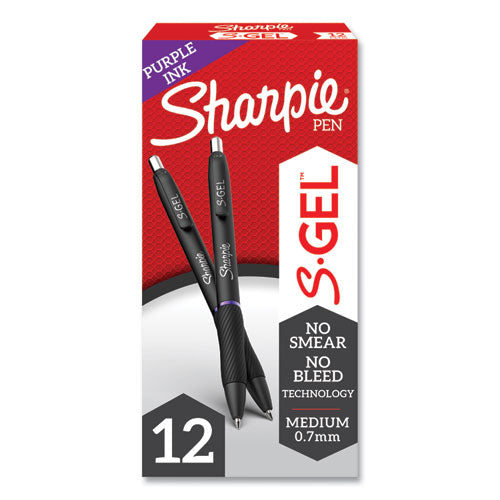 Image of Sharpie® S-Gel 2126235 S-Gel High-Performance Gel Pen, Retractable, Medium 0.7 Mm, Purple Ink, Black Barrel, Dozen