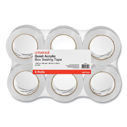 Image of Universal® UNV73000 Quiet Tape Box Sealing Tape, 3" Core, 1.88" x 109 yds, Clear, 6/Pack