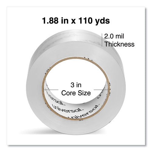 Image of Universal® UNV73000 Quiet Tape Box Sealing Tape, 3" Core, 1.88" x 109 yds, Clear, 6/Pack