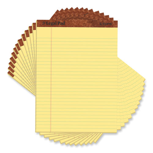 Image of TOPS The Legal Pad Ruled Perforated Pads, Wide/Legal Rule, (50) Canary 8.5 x 11 Sheets, Dozen