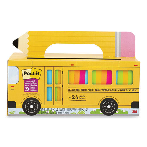 Image of Post-it® Notes Super Sticky 654-24SSBUS Self-Stick Notes, 3" x 3", Assorted, 70 Sheets/Pad, 24 Pads/Pack