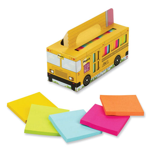 Image of Post-it® Notes Super Sticky 654-24SSBUS Self-Stick Notes, 3" x 3", Assorted, 70 Sheets/Pad, 24 Pads/Pack