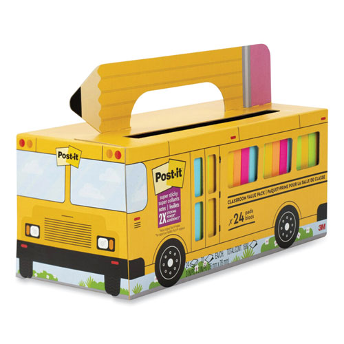 Image of Post-it® Notes Super Sticky 654-24SSBUS Self-Stick Notes, 3" x 3", Assorted, 70 Sheets/Pad, 24 Pads/Pack